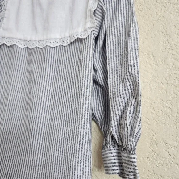VTG Mousefeathers Size 6 Grey White Striped Lace Collar Puff Sleeve Ruffle Dress - Picture 13 of 16